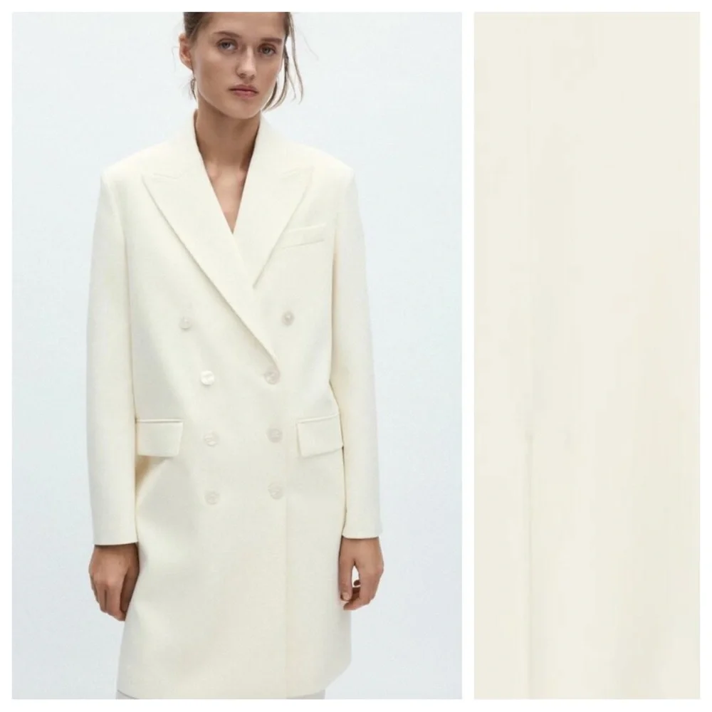 NWT. Zara ZW Collection Cream Wool Blend Frock Coat. Size XS. - Picture 2 of 12